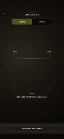 Der Barcode-Scanner von Hardtack, mit EAN-13-Sucher und manueller Eingabe als Rückfalloption.